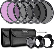 52Mm ND Lens Filter Kit: UV, CPL, FLD, ND2, ND4, ND8, Hood and Cap