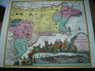 New York East coast anno 1760 contemporary coloured map townview Lotter T.C