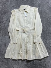 J Crew Fit And Flare Shirt Dress Womens 6 Beige Belted Pleated Button Front