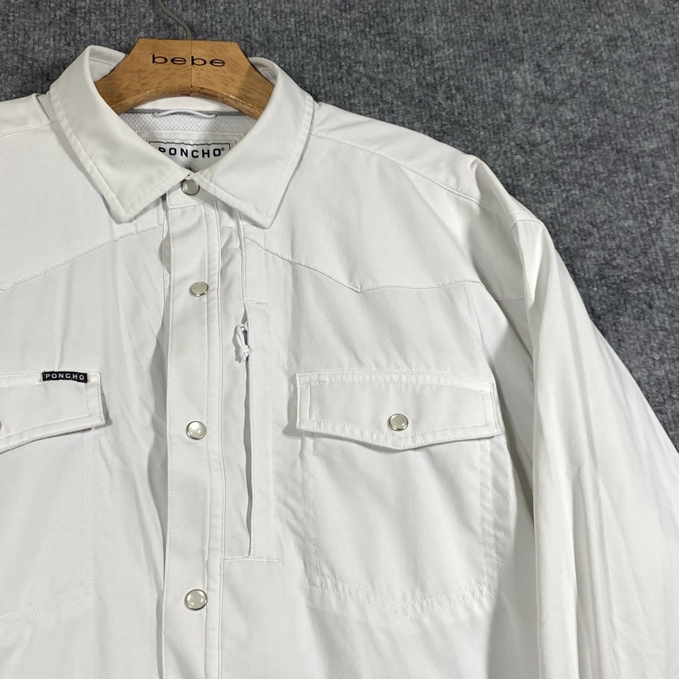 Poncho Pearl Snap Shirt Mens Large L White Long Sleeve Fishing Vented Outdoor - Image 3 of 4