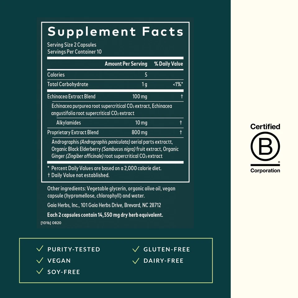 Cápsulas de apoyo inmunológico Gaia Herbs Quick Defense 20 unidades veganas sin gluten Foto 2 de 4