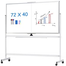 Rolling Whiteboard, 72x40 Large Double-Sided White Board Dry Erase on Wheels,...