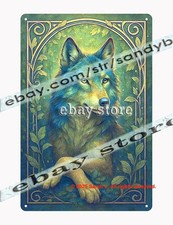 Nature Framed Wolf Fantasy Tin Sign mystical forest decor items