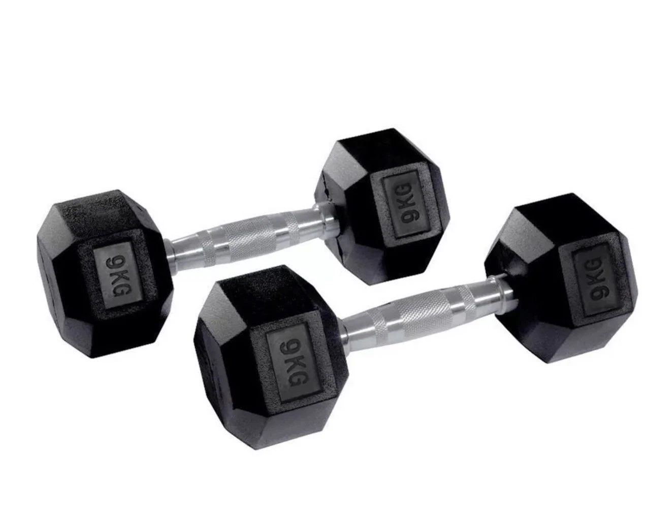 9kg Hex Dumbbells Pairs Rubber Encased Cast Iron Gym Dumbbell Hand Weights Set