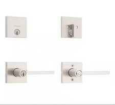 Kwikset Halifax Satin Nickel Door Handle Combo Keyed Entry and Deadbolt Security