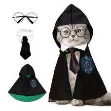 NIULA Cat Halloween Costume - Pet Wizard Costumes Mantle Large, Green