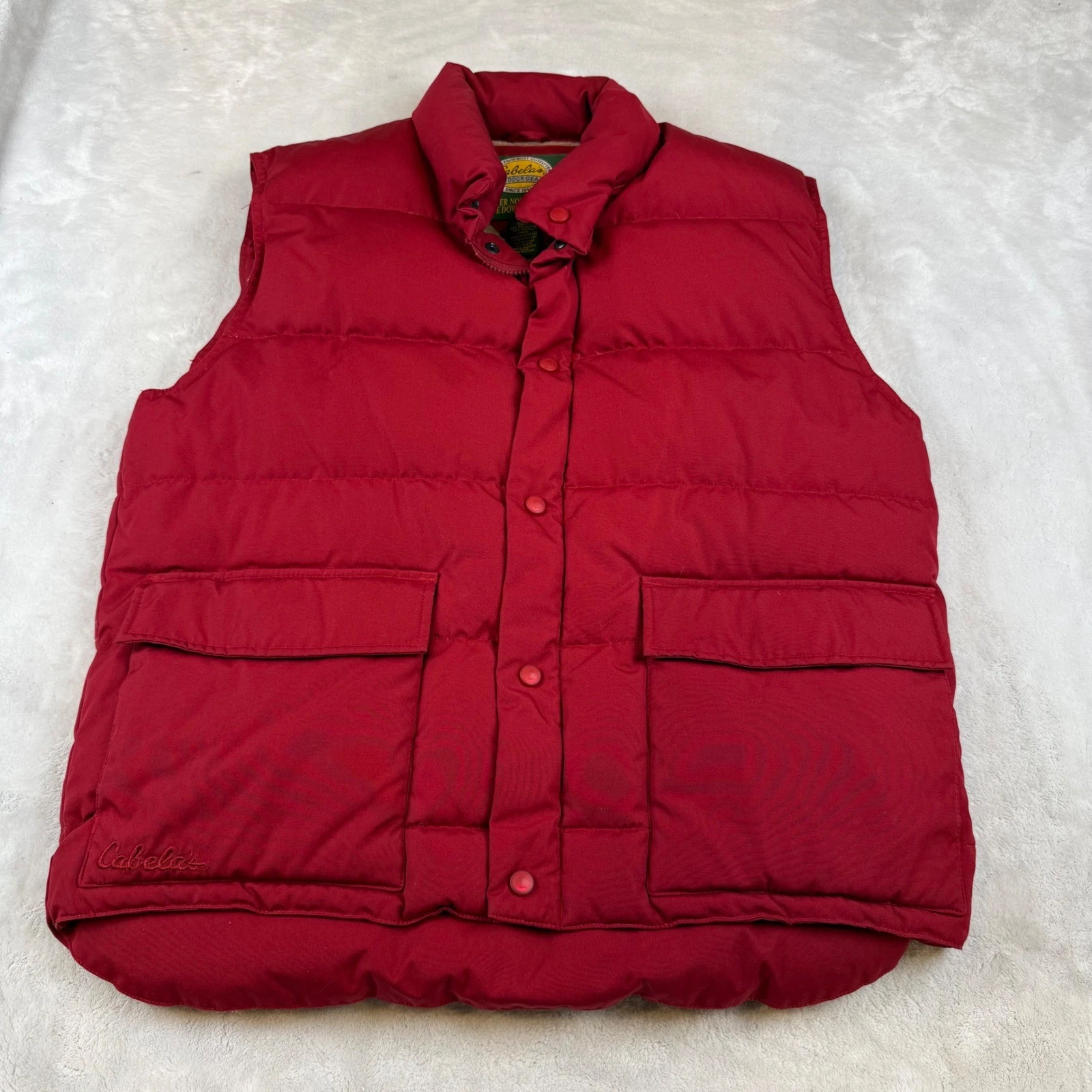 Cabelas Premier Northern Goose Down Vest Mens Medium Red Puffer Fleece Lined