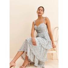 ASTR The Label Flutter Strap Ruffle Maxi Dress Pink Blue Floral Size Small