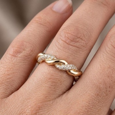 Twisted Pavé Rope Ring Infinity Minimalist Stackable Wedding Anniversary Band