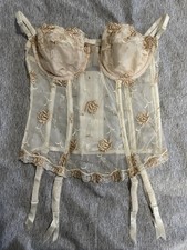 Vintage 1997 Victoria  s Secret Ivory Floral Corset Bustier 36B w/Garter Belt NWT
