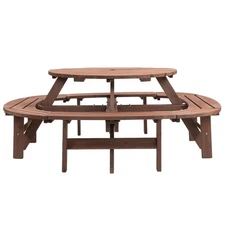 10-12-person Round Outdoor Wooden Picnic Table for Patio, Backyard, Garden, DIY
