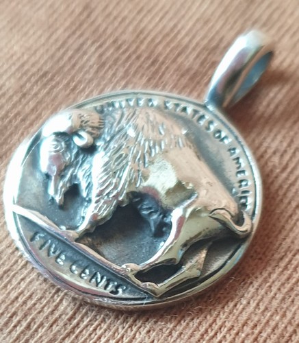 Kettenanhänger Büffel, Tatanka, Bison wie US 5 Cent Coin Münze, Indianer, 925% - Bild 3 von 5