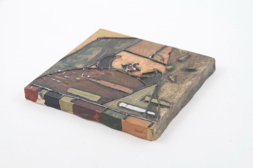 Original '01 signiert Erin Lofton Mischtechnik 8 x 8 Leinwandbild - "Maske & Sonne" - Bild 3 von 9