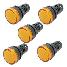 5 x Pure Yellow 22mm 0.87" 12VDC AC LED Indicator Light Power Signal Panel Lamp