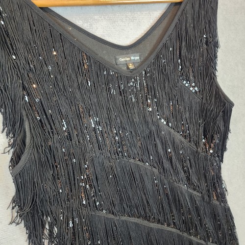 Caroline Morgan Dress Womens 14 Black Tassel Sequin Flapper Gatsby 20s Cocktail - Picture 9 of 12