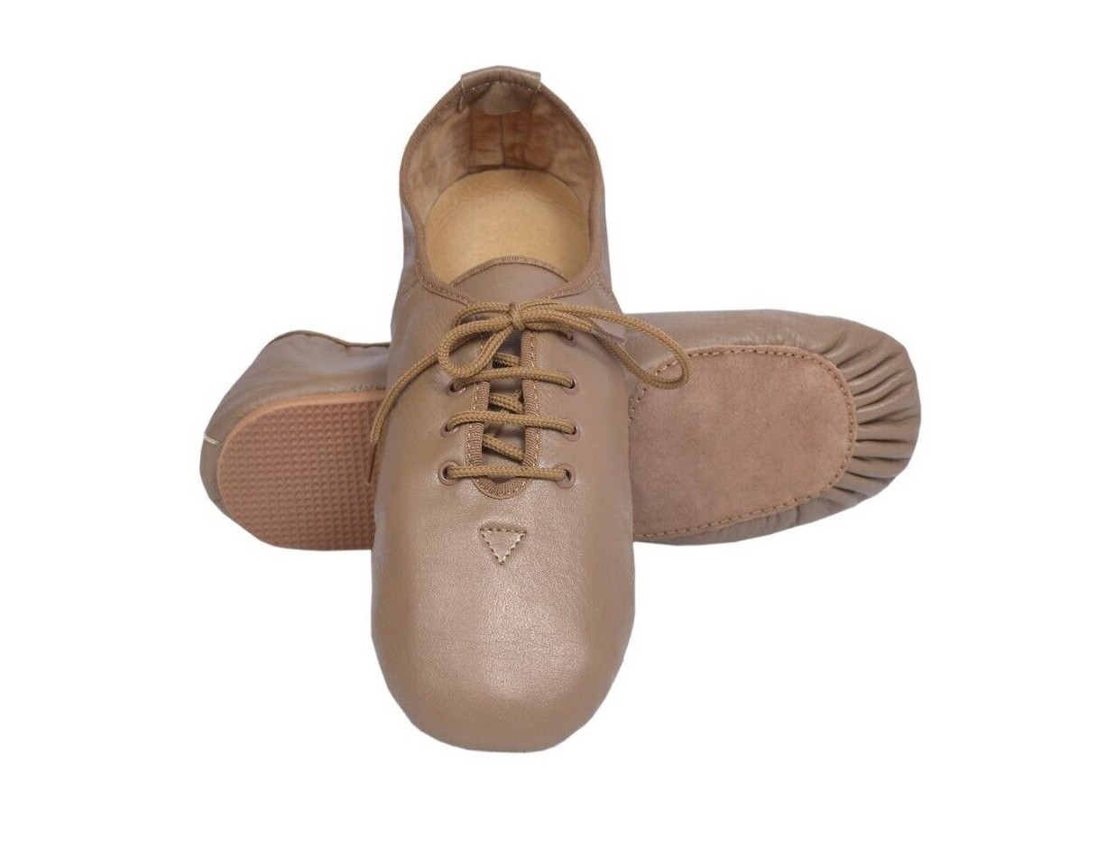 JAZZ DANCE SHOES TAN/BLK unisex Leather split suede sole pumps irish