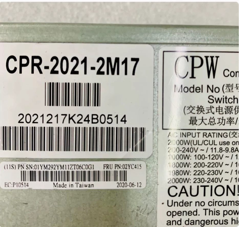 02YC415 01YM310 01YM292 IBM V7000 G3 2076-724 power supply CPR-2021-2M17 2000W - Image 2 of 4