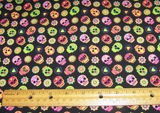 1 yard 36" x 60" of COLORFUL TINY SUGAR SKULLS on 100 Cotton Fabric HALLOWEEN