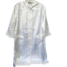 Vintage White Satin Robe/S-32-34/Leisure  Fashions/Buttons  2 Pockets/Japan.