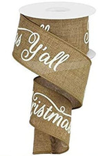Merry Christmas Y'all Wired Ribbon - 2 1/2" x 10 Yards, Tan  Cream, Wreath