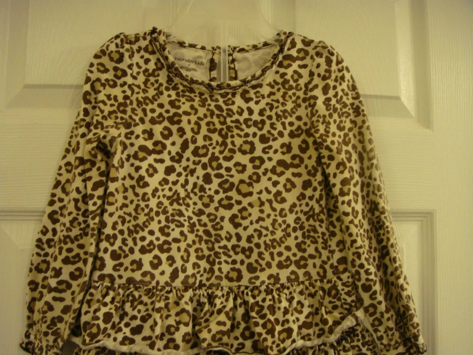 Vestido para niñas Wonderkids marrón estampado animal manga larga con volantes talla 4T Foto 3 de 4