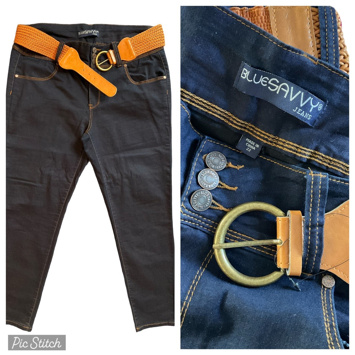 NEW Blue Savvy Dark Wash Super Stretch Skinny Denim Jeans w/ Belt