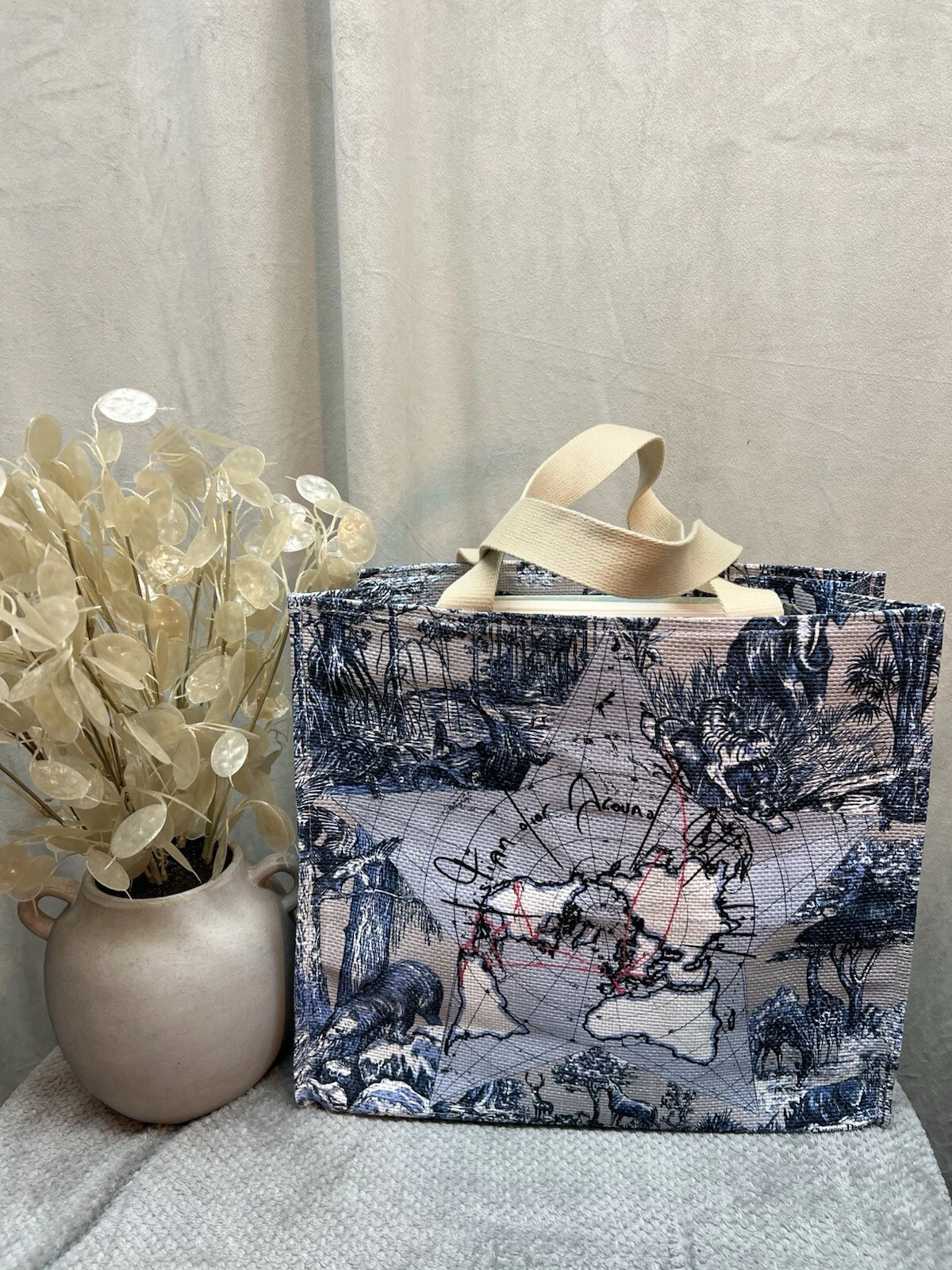 Sac fourre tout DIOR bleu et beige autour du monde en paille   VIP