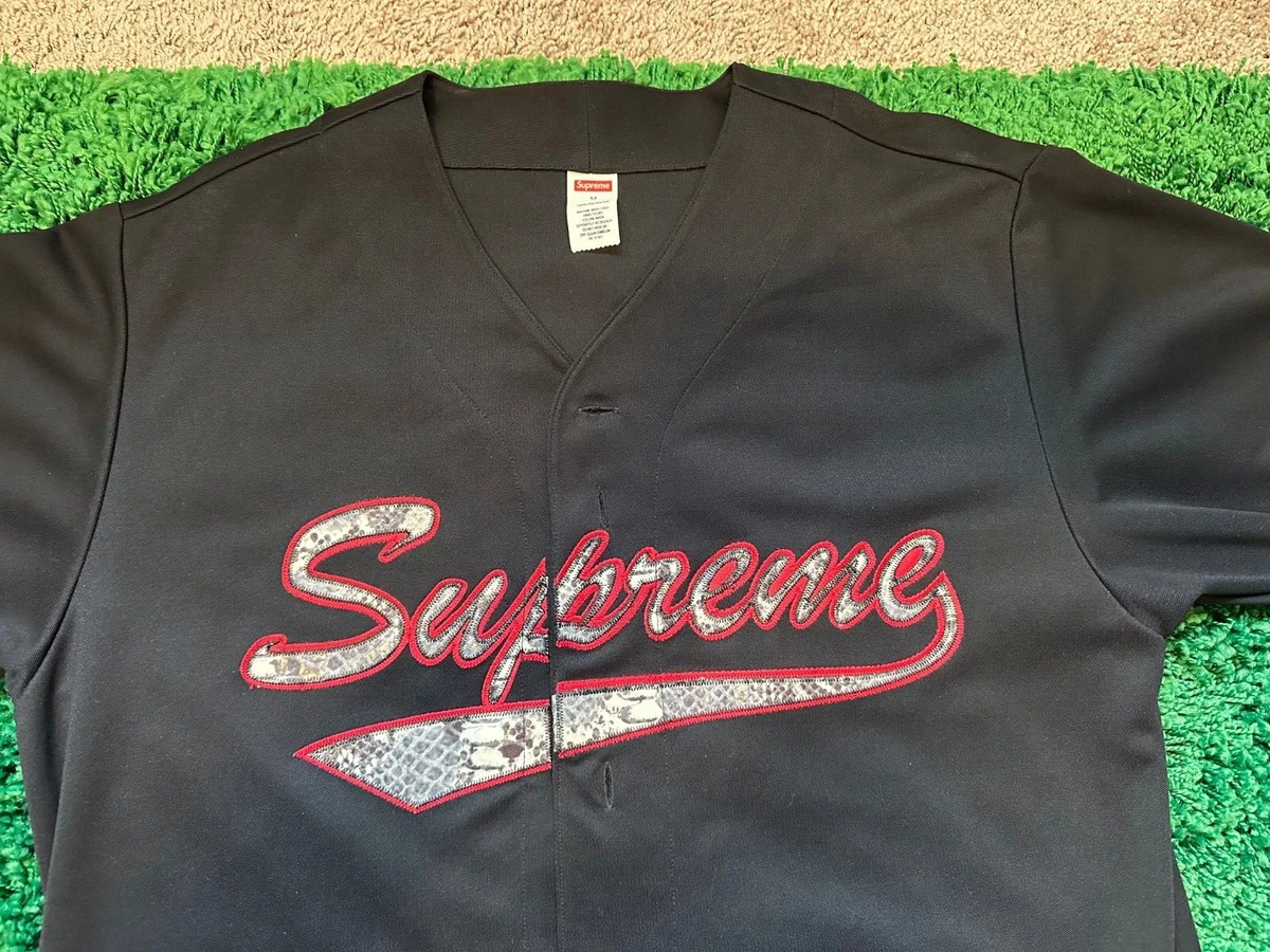 NEW Supreme FW17 Snake Script Logo Baseball Jersey - Black Size Medium -  box ss