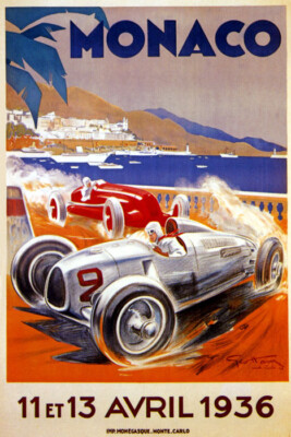 1936 CAR AUTOMOBILE STREET RACING GRAND PRIX MONACO VINTAGE POSTER REPRO