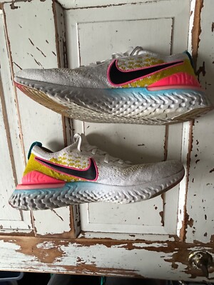 Nike Mens Epic React Flyknit White Yellow Pink Blast Shoes CI7583-100  Size