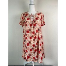 ASTR the label women's small floral hibiscus print lace up mini swing dress