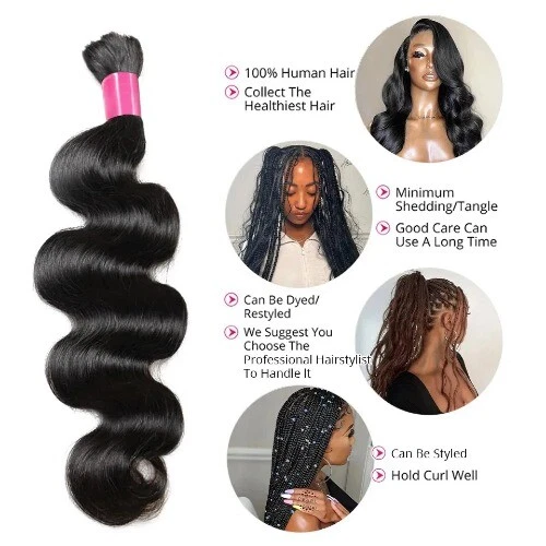 Raw Hair 100% Body Wave Bulk Braiding Hair No Weft Remy Human Hair Extensions - Image 4 of 4