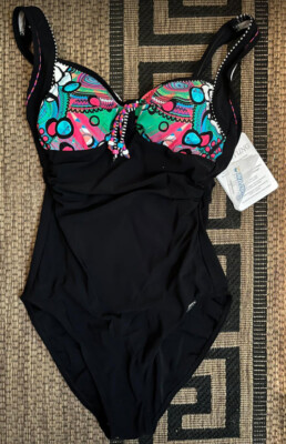 NEU WOW FARBENPRÄCHTIG FANTASIE DRUCK BADEANZUG 36 38 B SUNFLAIR schwarz *351066