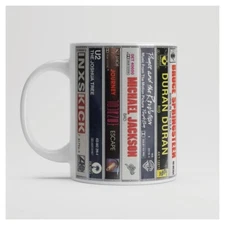 Sips of the 80s Classic Album Covers on a Retro Cassette Mug
