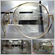 OVERSIZE EXAGGERATED VINTAGE Retro Style Clear Lens SUN GLASSES Large Gold Frame