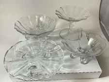 Vintage 4 Piece Set Fostoria Clear Glass Etched Candy Compote Dish Cake Plate