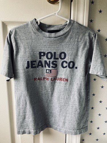 RALPH LAUREN AMERICAN FLAG T-Shirt VTG Boys 5 POLO Jeans Red White Blue USA - Picture 4 of 14