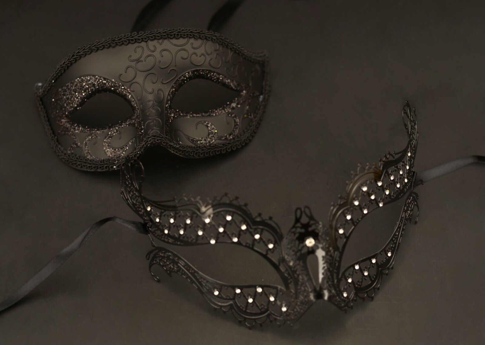 Vampire Diaries Black Crystal Gem Venetian Mask Masquerade Metal Filigree