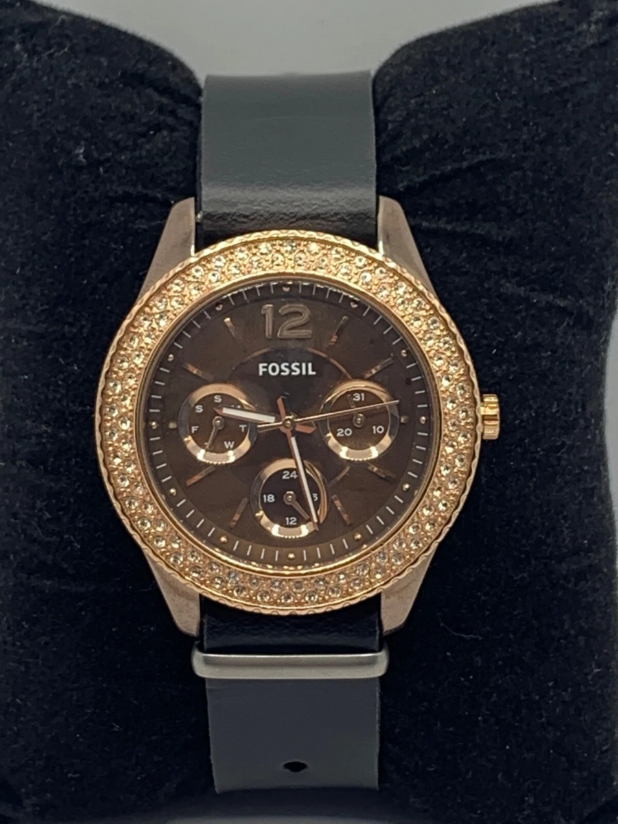 Fossil ES4079 Women s Black Leather Analog Brown Dial Quartz