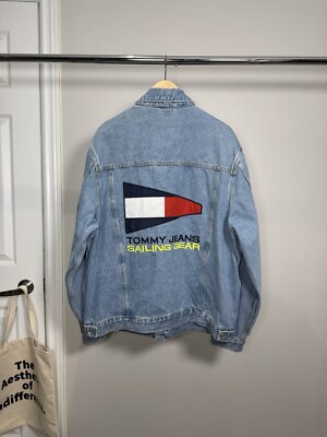 Tommy Jeans Capsule Denim Jacket Sailing Gear Size XL Back Embroidered Men s