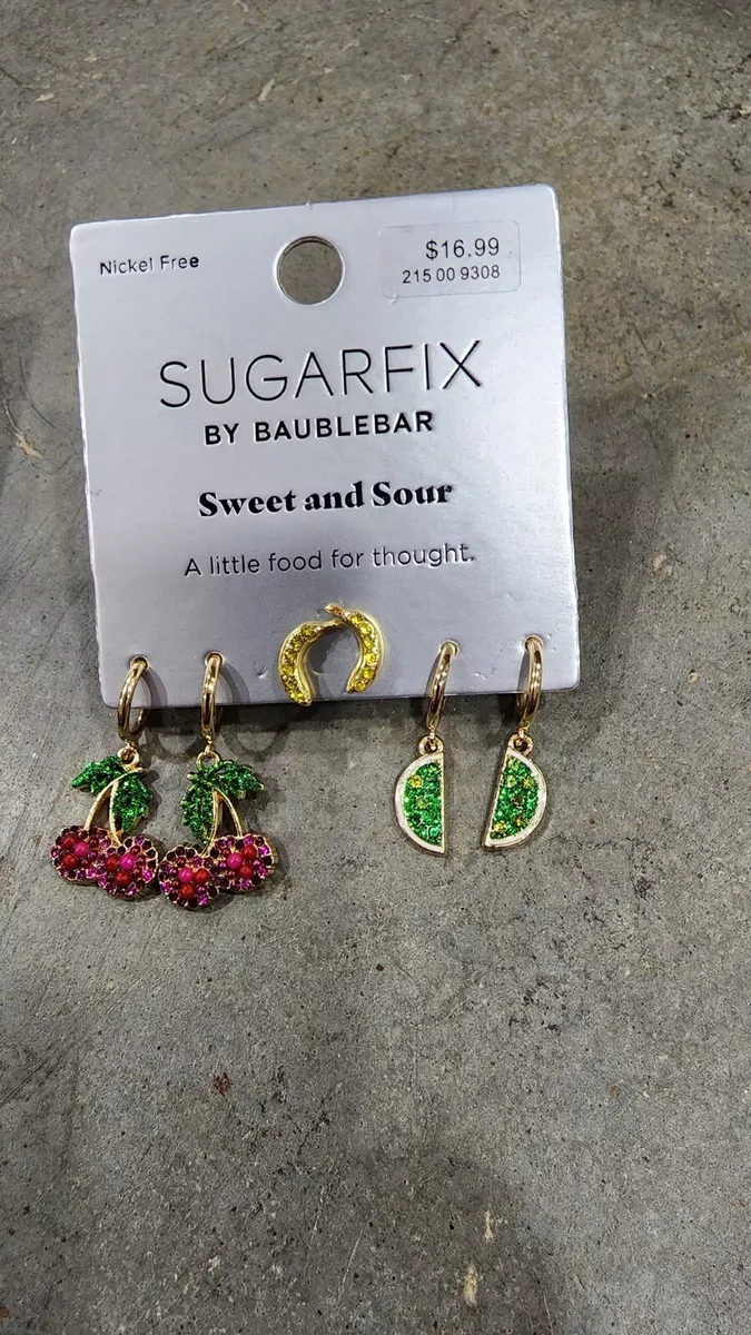 SUGARFIX BY BAUBLEBAR 3 PACK SWEET AND SOUR FRUIT EARRINGS NEW IN