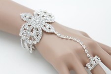 Women Fashion Jewelry Bracelet Silver Metal Hand Chain Bling Flower Slave Ring