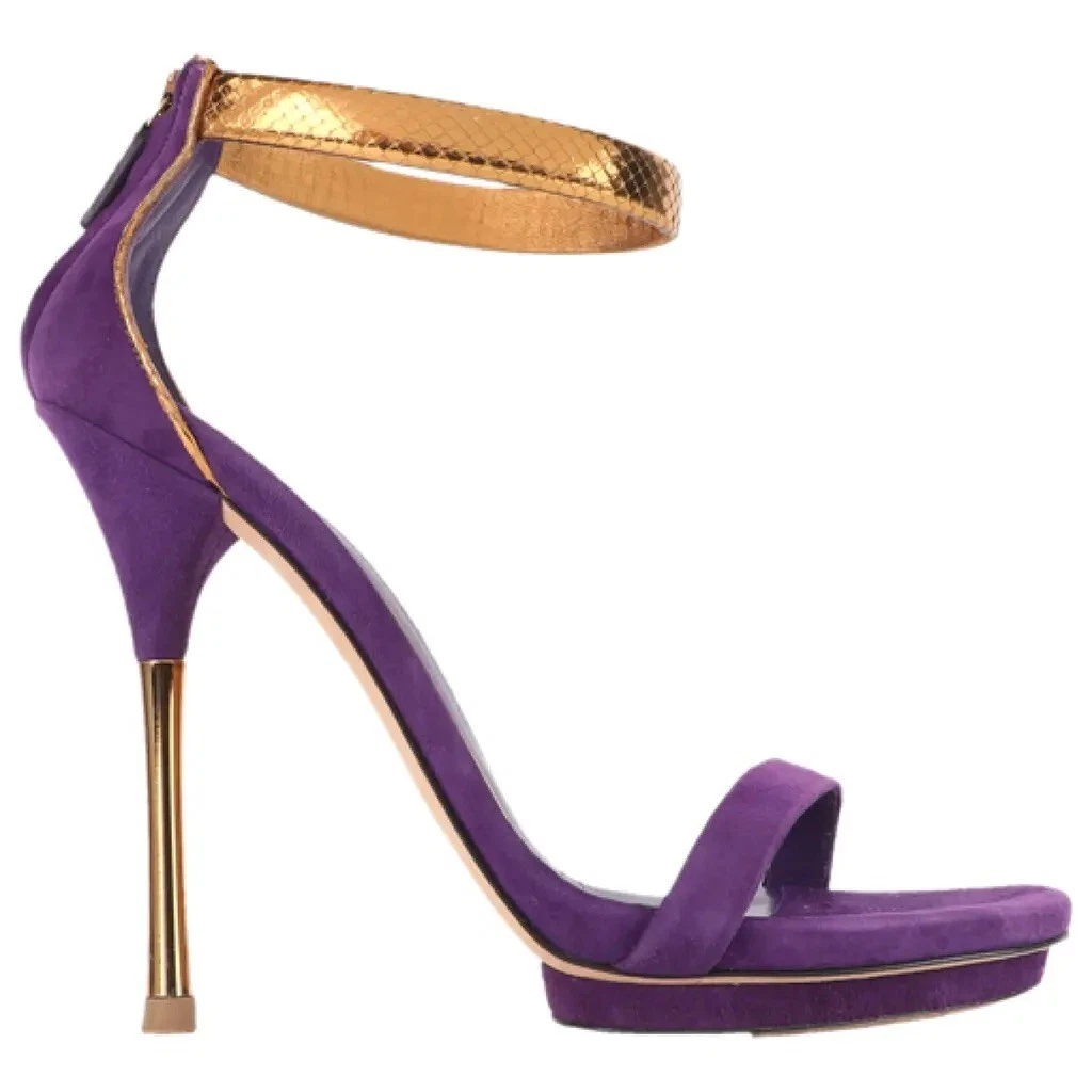 Sandales GUCCI violet daim métallisé talons python bride cheville EU 40