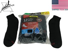 Hanes Big  Tall Size 12-14 Black Ankle Cushion Socks 12 Pairs Men's Reinforced