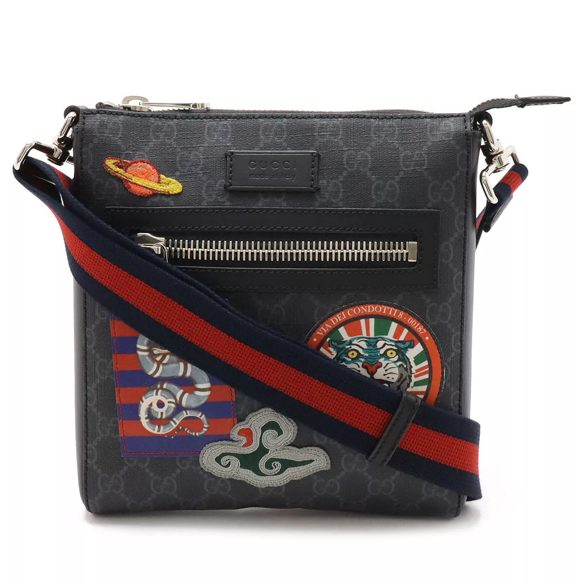 Sac à bandoulière GUCCI Courier GG Supreme serpent tigre PVC cuir gris foncé 547751