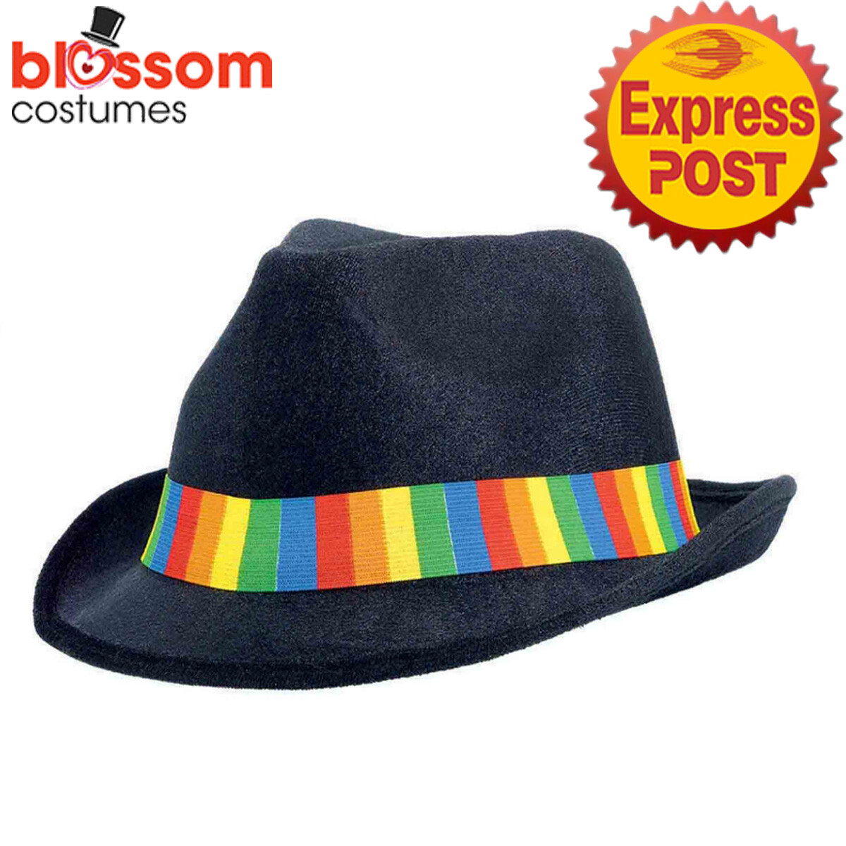 AC1438 Fedora Verlour Rainbow Pride Burning Man Festival Costume Hat Mardi Gras-image