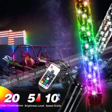 Pair 4ft RGB Spiral LED Whip Lights Antenna Chase + US Flag& emote for ATV UTV