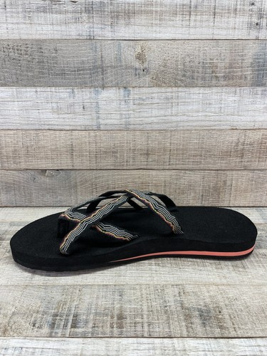 Teva Mush Mandalyn Black Orange Strappy Flip Flops Toe Loop Sandals Women's 10 - Picture 4 of 8