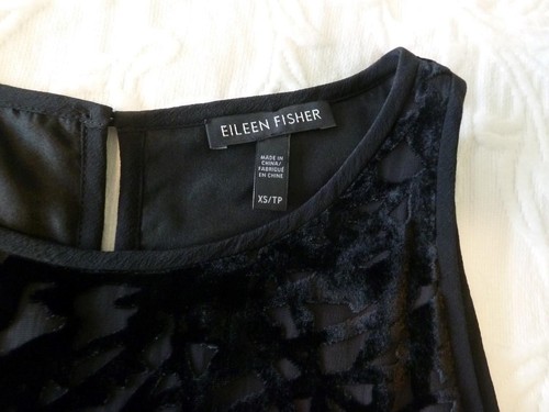Vestido EILEEN FISHER Negro Seda Rayón Terciopelo Burnout*Forrado de Seda*Línea A XS S $358 - Imagen 14 de 14