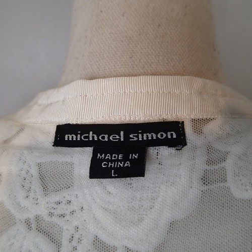 Michael Simon Floral Lace Jacket Sz L White embroidered gold tone button - Picture 12 of 15